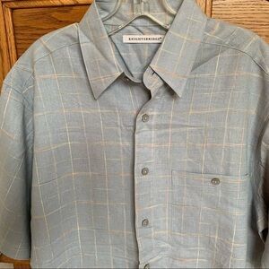 KNIGHTSBRIDGE windowpane stripe short sleeve button down linen casual camp shirt